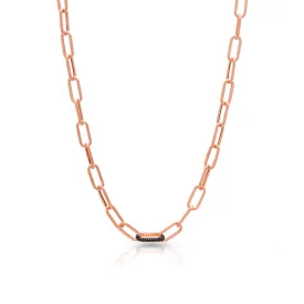 14KT Matte Rose Gold Black Diamond Chain Link Bianco Necklace