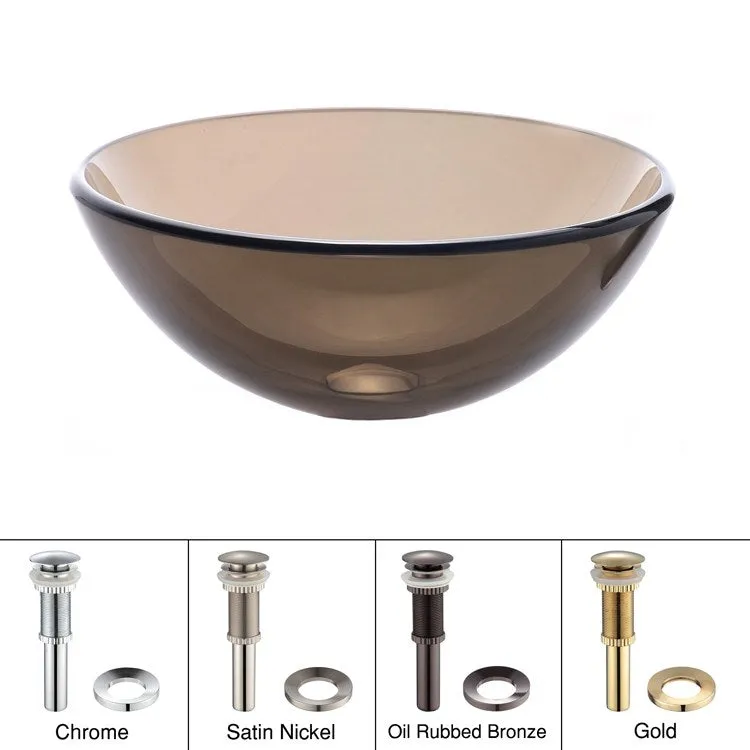 14" Glass Vessel Sink with Pop-Up Drain and Mounting Ring