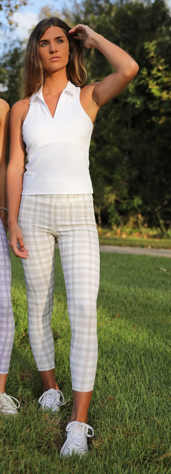 7/8 Sultry Leggings - Cream Plaid