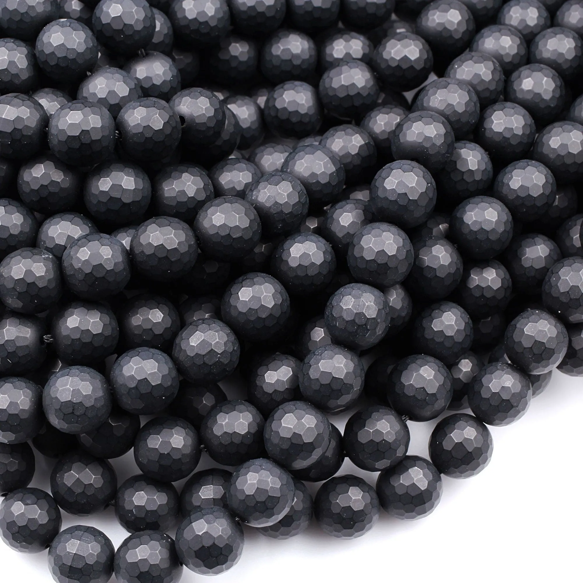 AAA Grade Natural Black Onyx Matte Faceted 4mm 6mm 8mm 10mm 12mm 14mm 16mm Round Beads 15.5" Strand