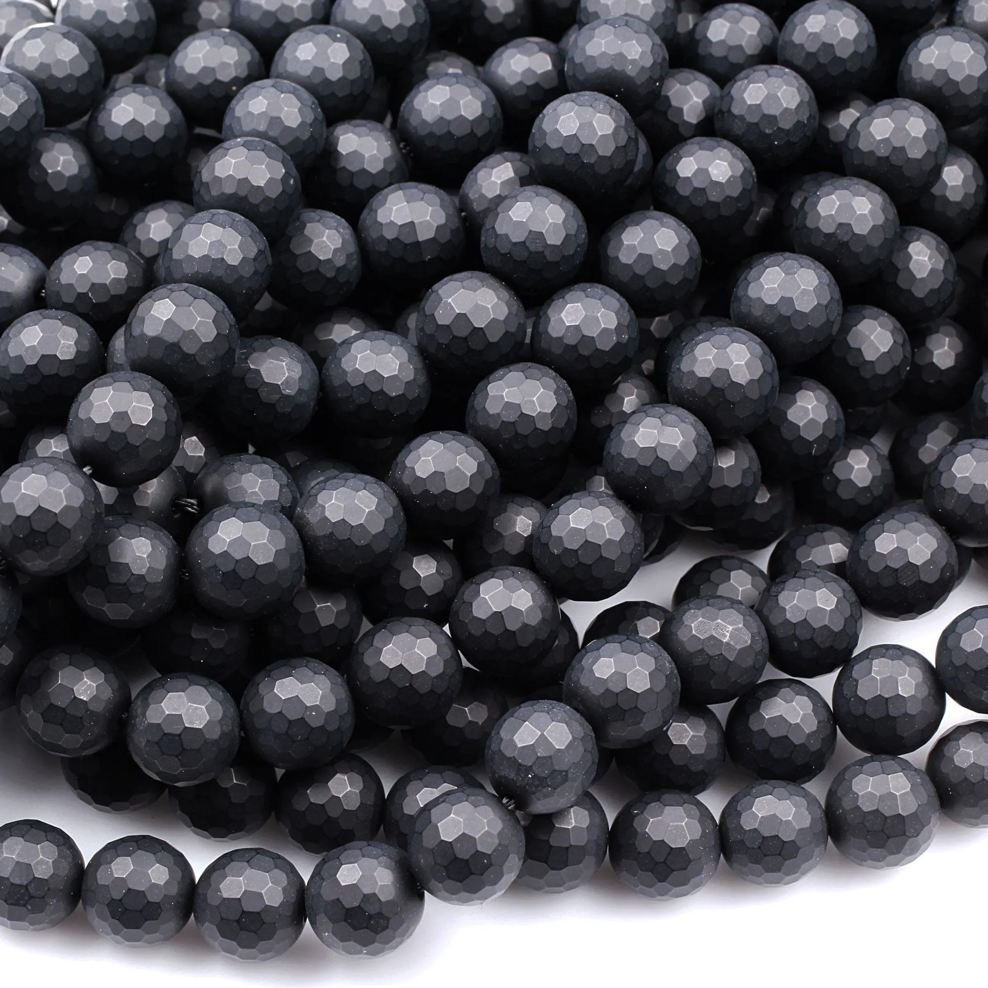 AAA Grade Natural Black Onyx Matte Faceted 4mm 6mm 8mm 10mm 12mm 14mm 16mm Round Beads 15.5" Strand