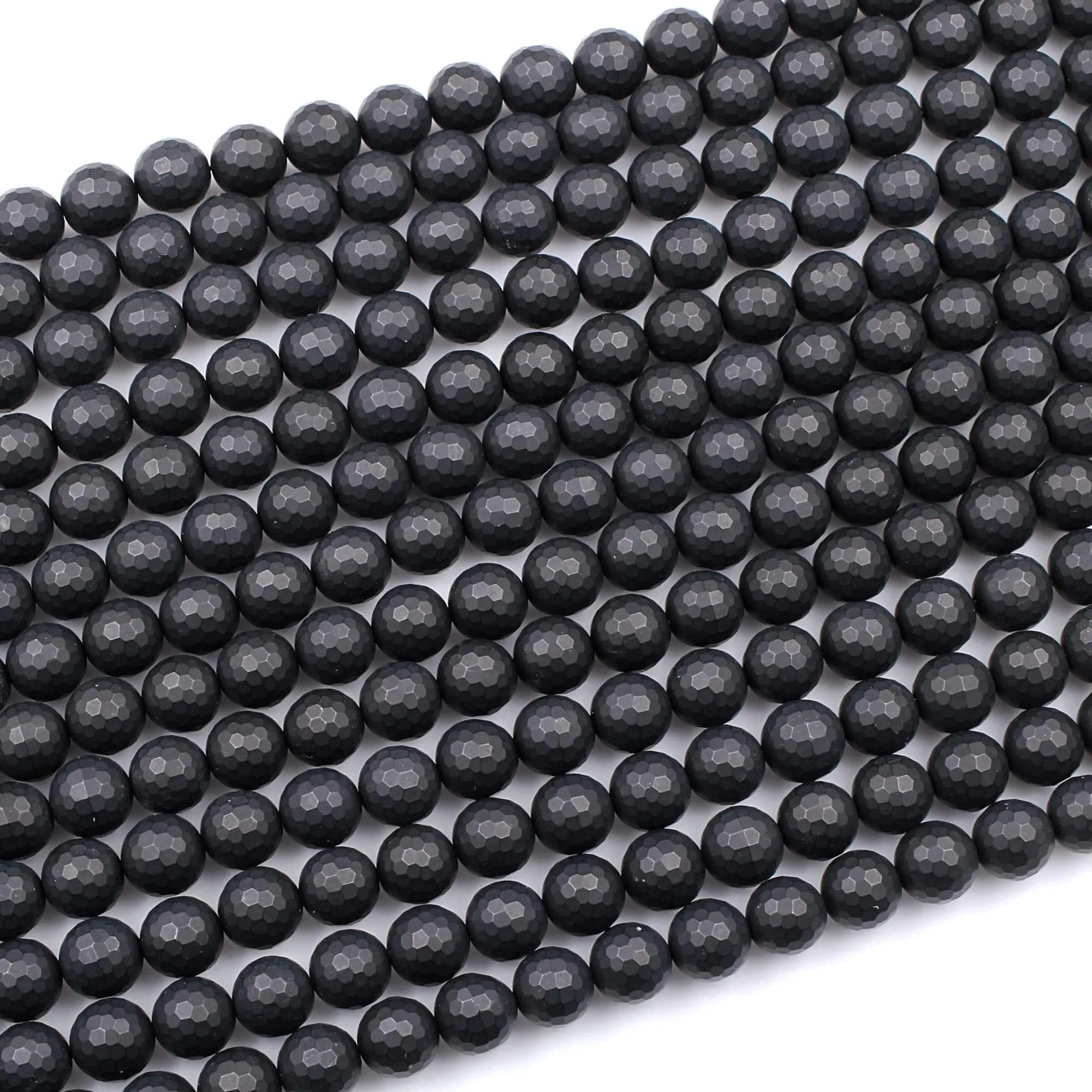 AAA Grade Natural Black Onyx Matte Faceted 4mm 6mm 8mm 10mm 12mm 14mm 16mm Round Beads 15.5" Strand