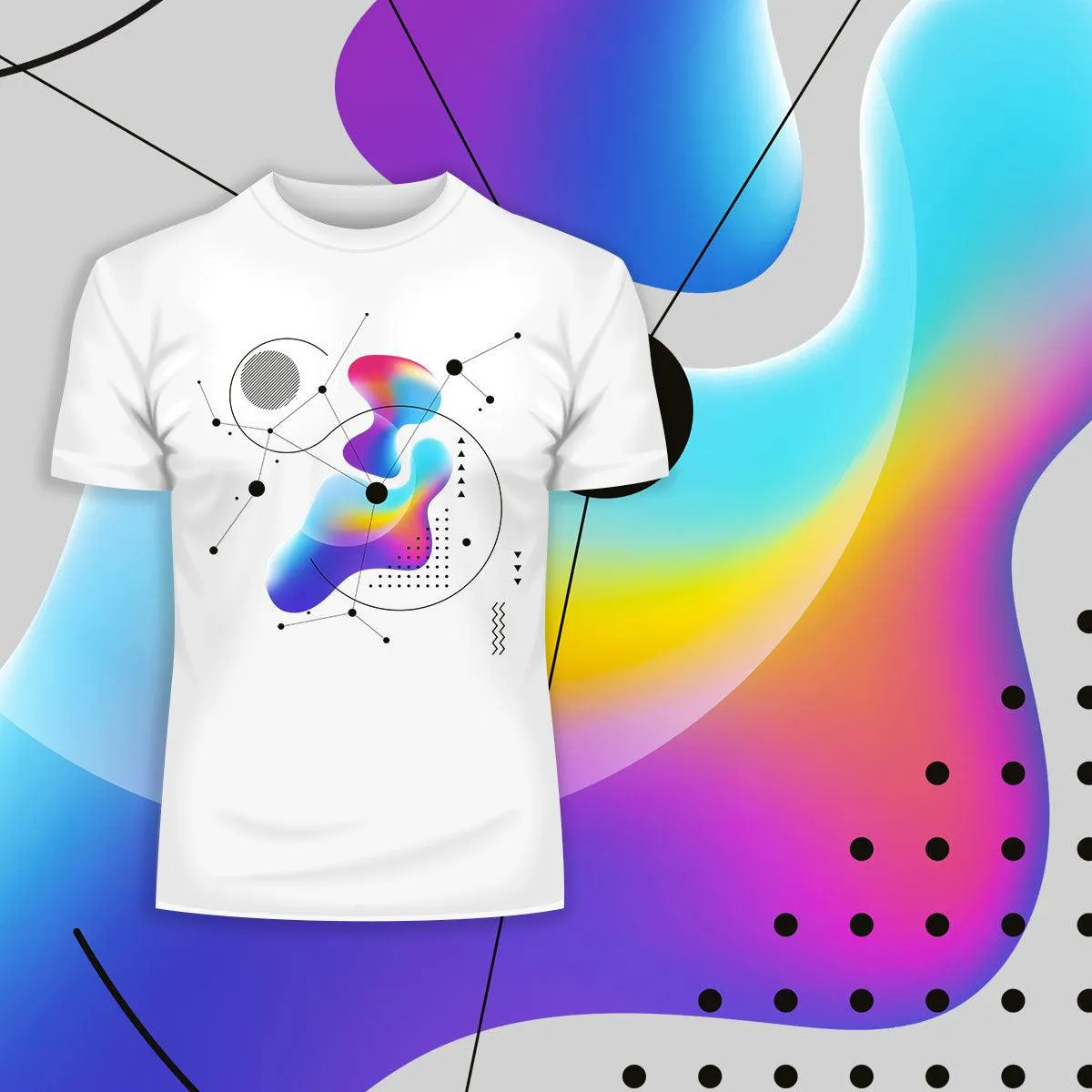 Abstract Colorful Gradient Mesh & Geometric Line Art Drawing T-Shirt