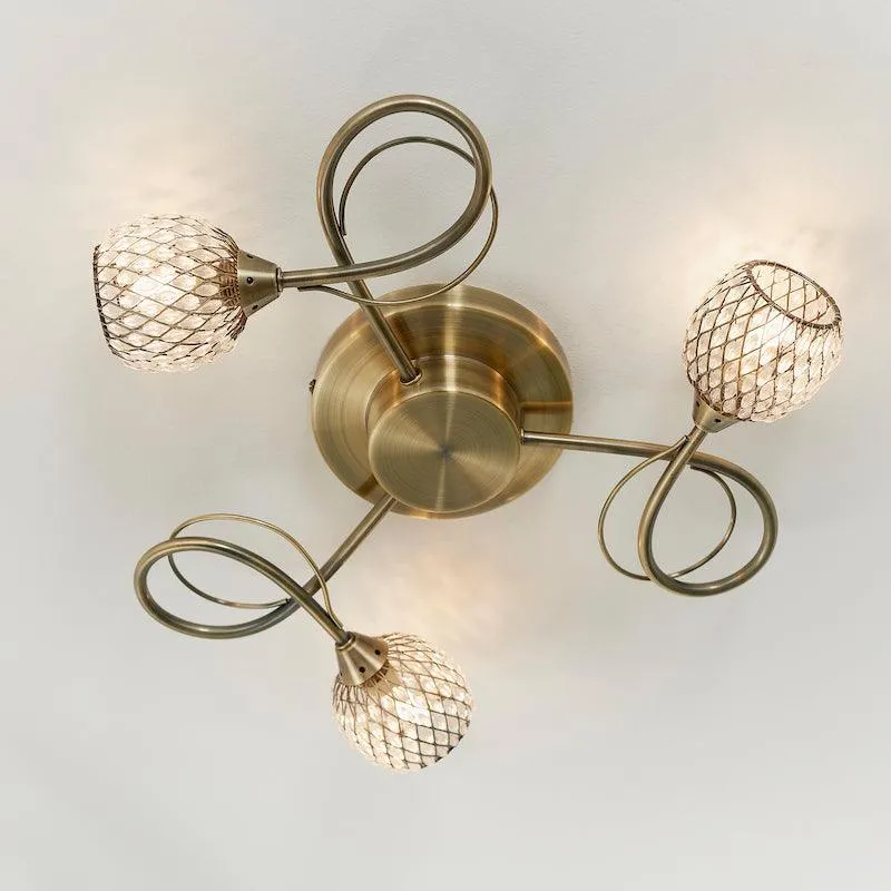 Aherne 3lt Antique Brass Semi Flush Ceiling Light