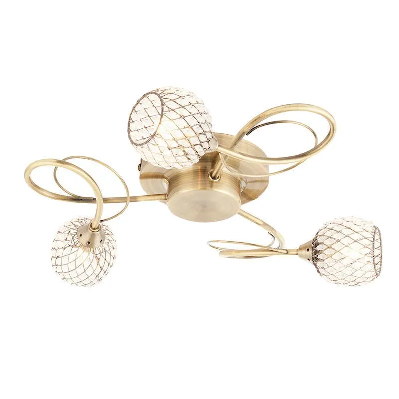 Aherne 3lt Antique Brass Semi Flush Ceiling Light