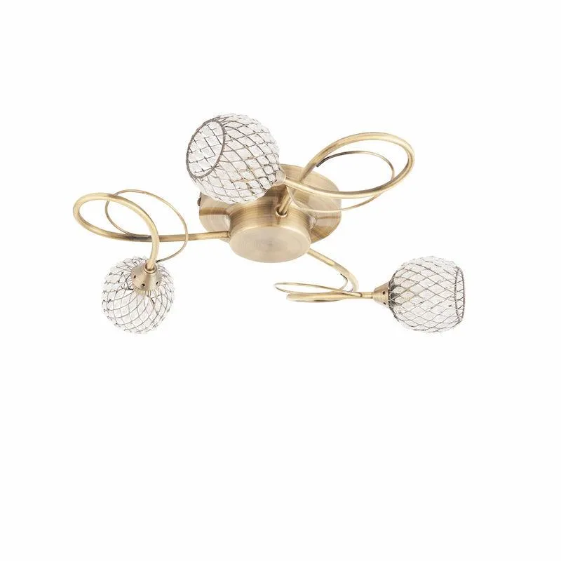 Aherne 3lt Antique Brass Semi Flush Ceiling Light