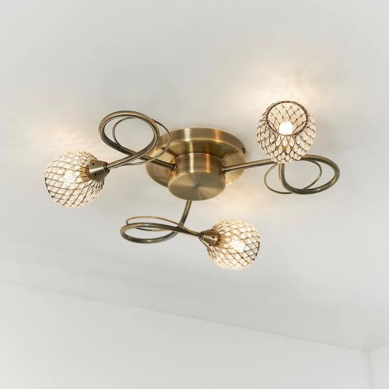 Aherne 3lt Antique Brass Semi Flush Ceiling Light