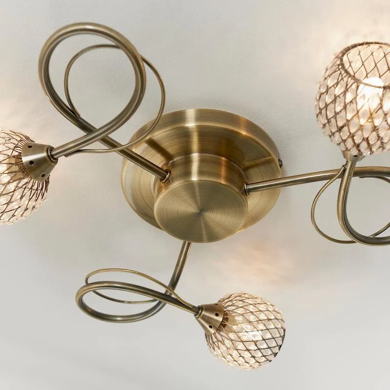 Aherne 3lt Antique Brass Semi Flush Ceiling Light