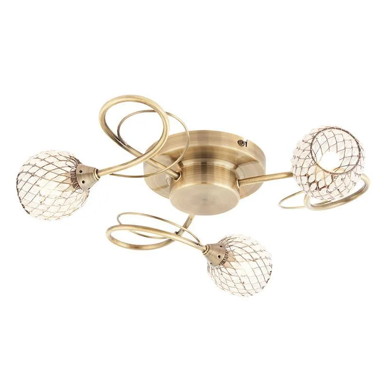 Aherne 3lt Antique Brass Semi Flush Ceiling Light