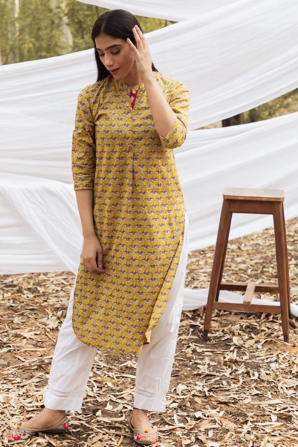 Ajrak Pathani Style Kurta- Traditional Block Print