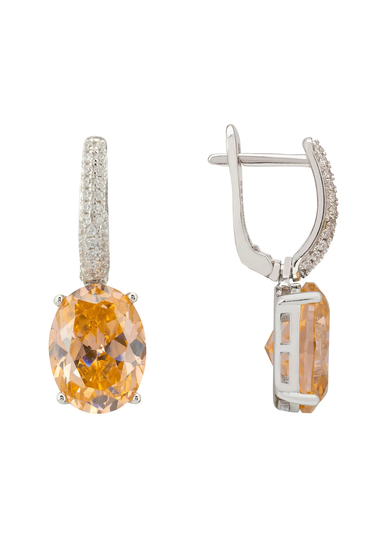 Alexandra Oval Drop Earrings Silver Peach Quartz