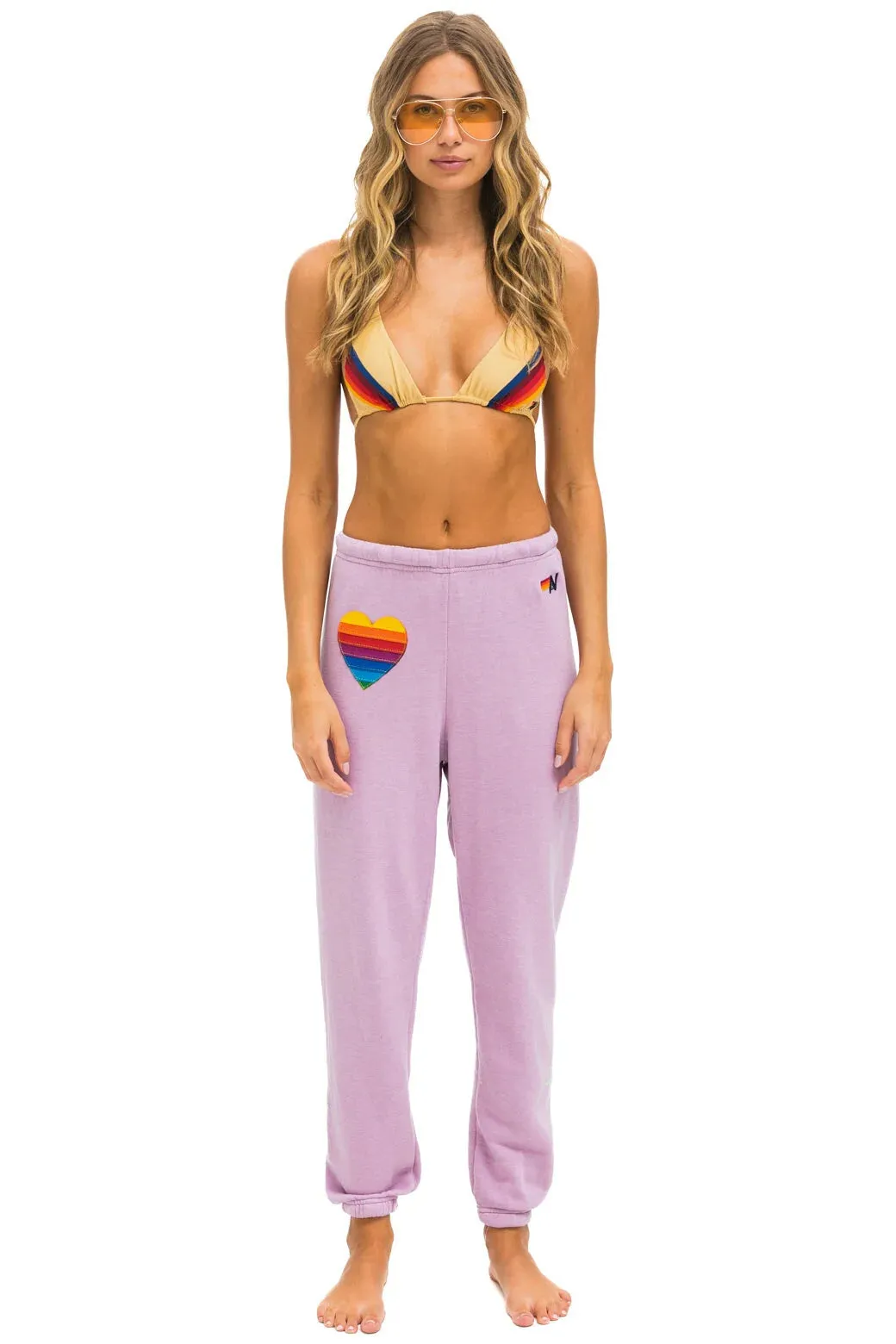 AVIATOR NATION RAINBOW HEART STITCH SWEATPANTS - MAUVE