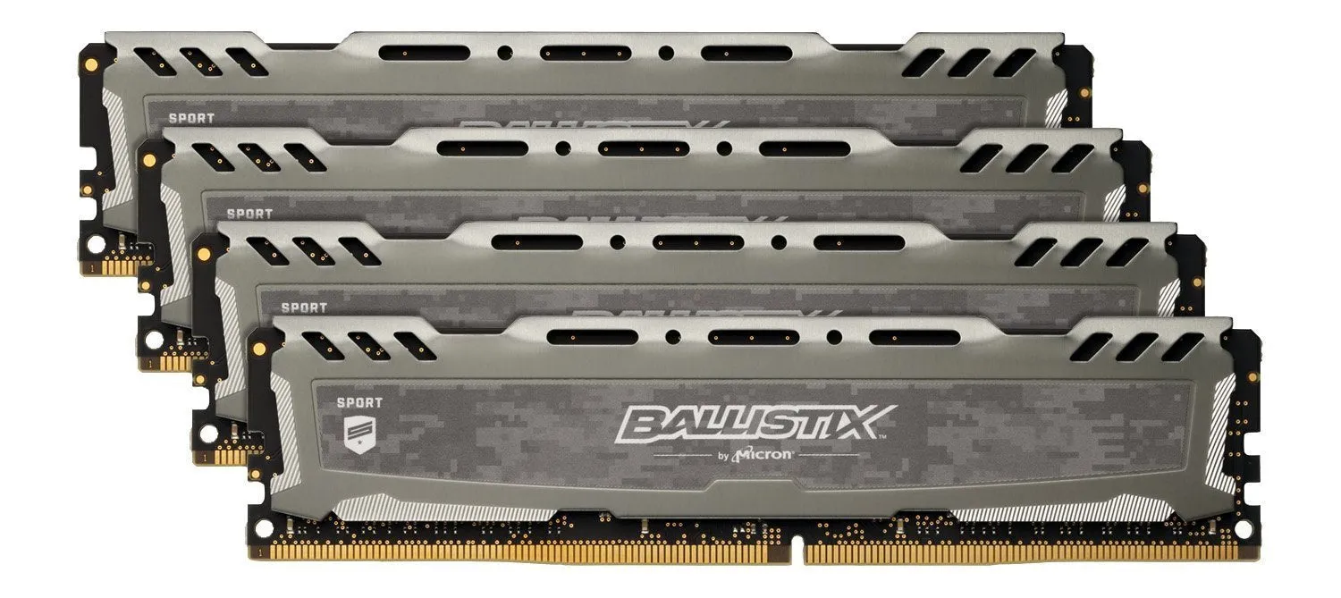 Ballistix Sport LT 64GB Kit (16GBx4) DDR4 2666 MT/s (PC4-21300) DR x8 DIMM 288-Pin - BLS4K16G4D26BFSB (Gray)