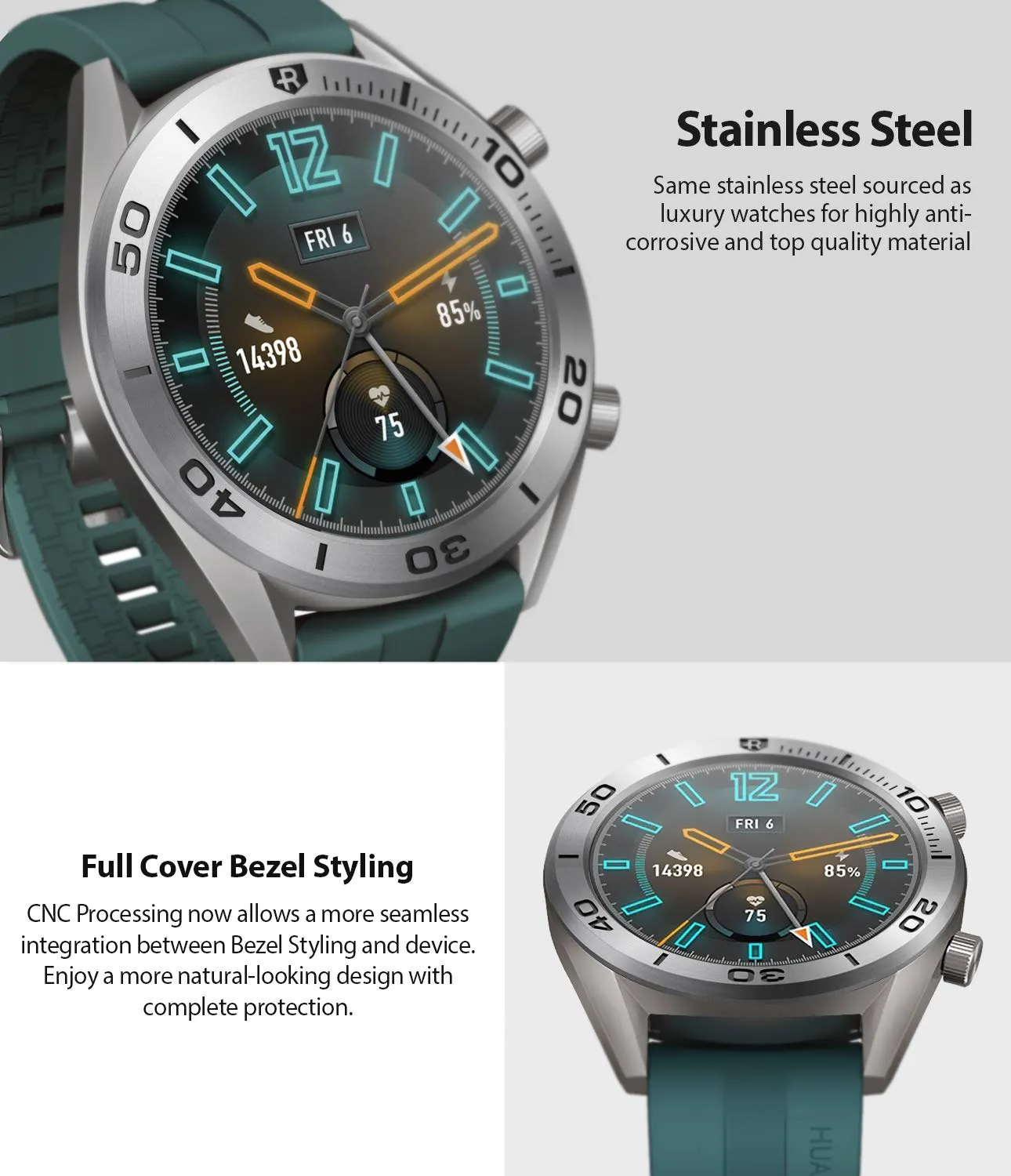 Bezel Styling for Huawei Watch GT / GT Active / GT Sport / GT Classic 46mm - 46-16 - Silver [Stainless Steel]