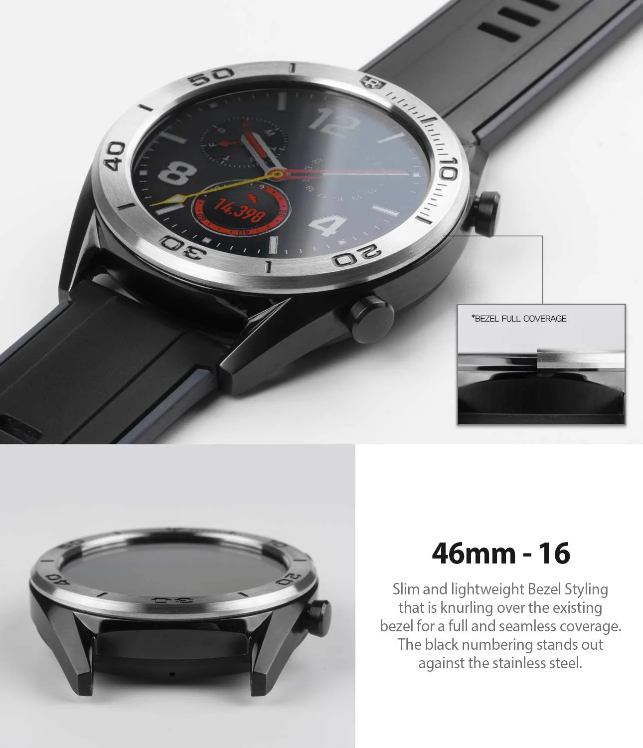 Bezel Styling for Huawei Watch GT / GT Active / GT Sport / GT Classic 46mm - 46-16 - Silver [Stainless Steel]