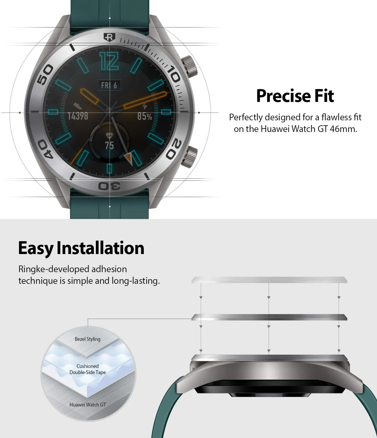 Bezel Styling for Huawei Watch GT / GT Active / GT Sport / GT Classic 46mm - 46-16 - Silver [Stainless Steel]