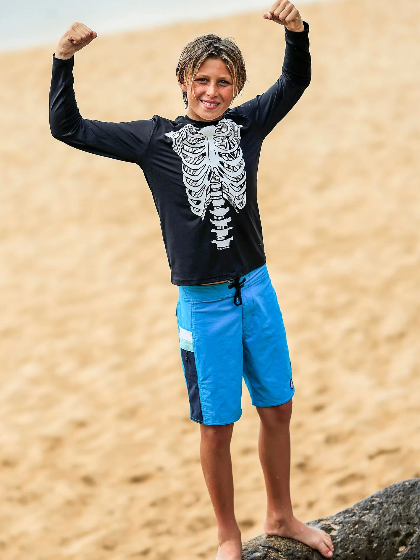 Big Boys Skeleton Long Sleeve Rashguard - Black