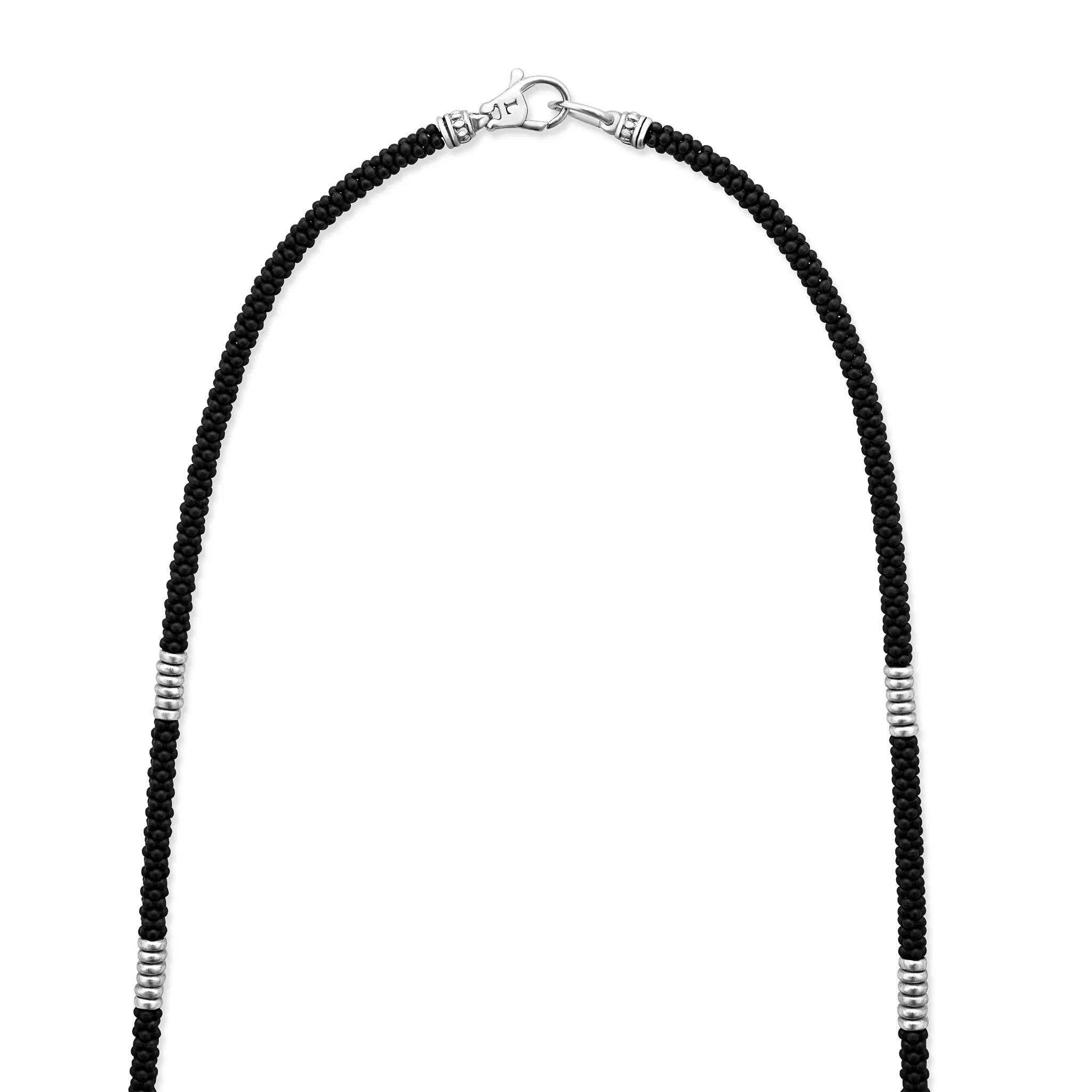 Black Caviar Silver Station Matte Ceramic Beaded Necklace