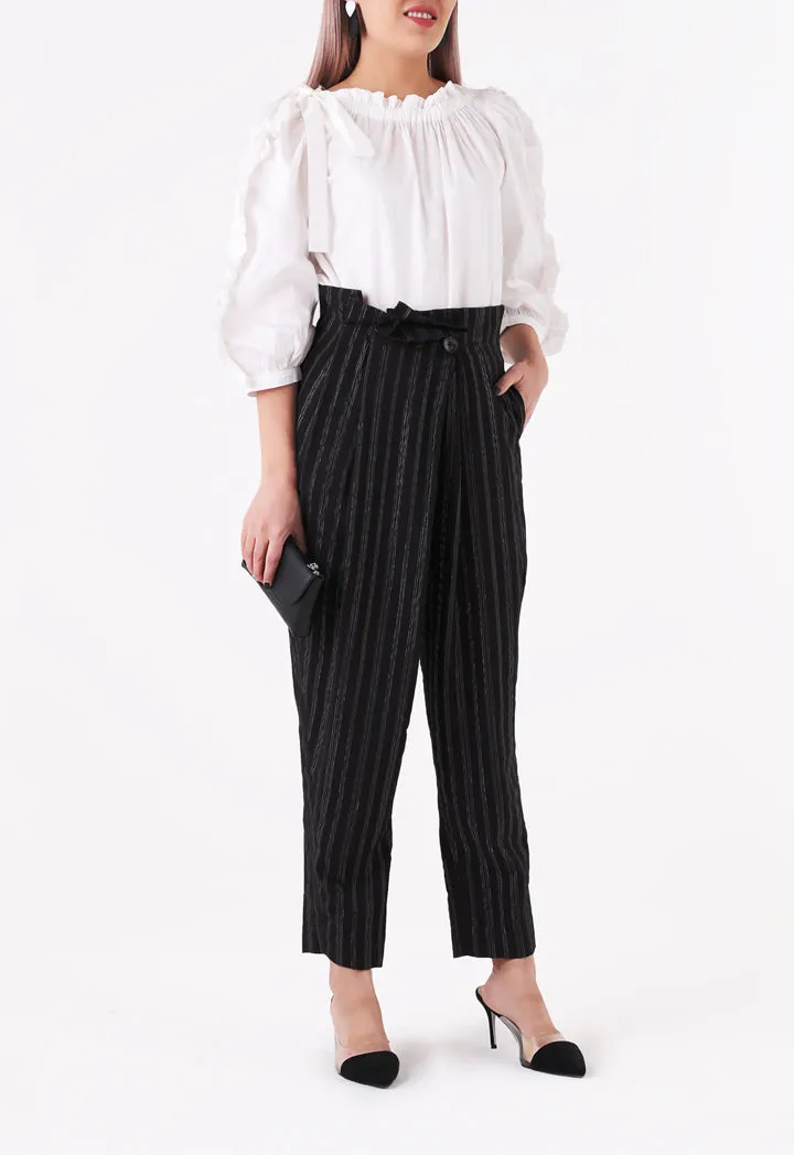 Black Stripes Aperbag Waist Trouser