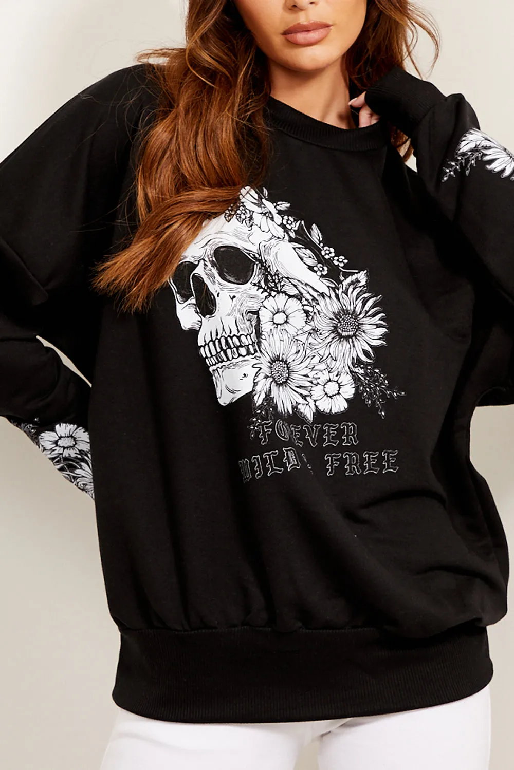 Black Wild & Free Slogan Graphic Jumper