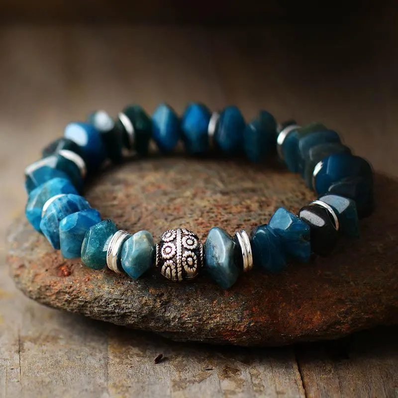 Blue Apatite Stretchy Bracelet w/ Tree of Life Charm