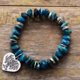 Blue Apatite Stretchy Bracelet w/ Tree of Life Charm