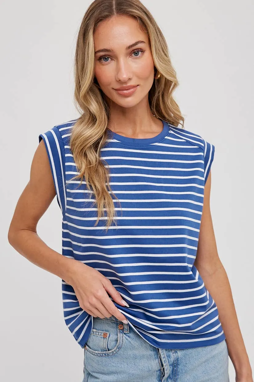 BLUE STIRPED MUSCLE TEE