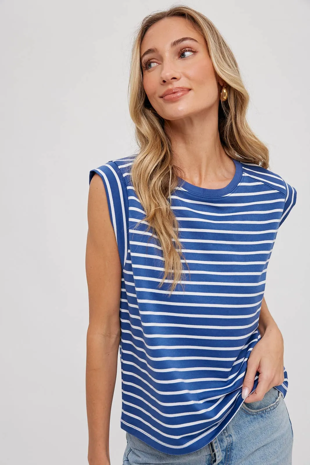 BLUE STIRPED MUSCLE TEE