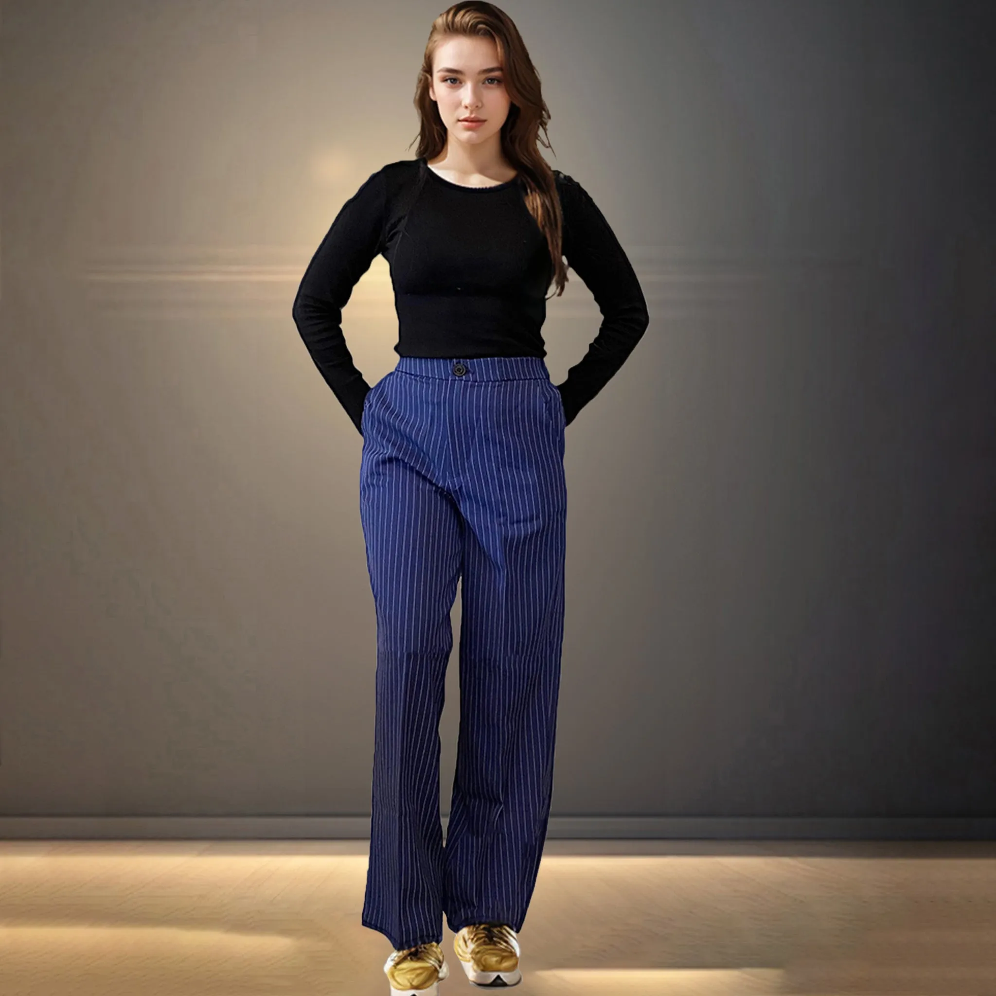 Blue Striped Korean Baggy Pants