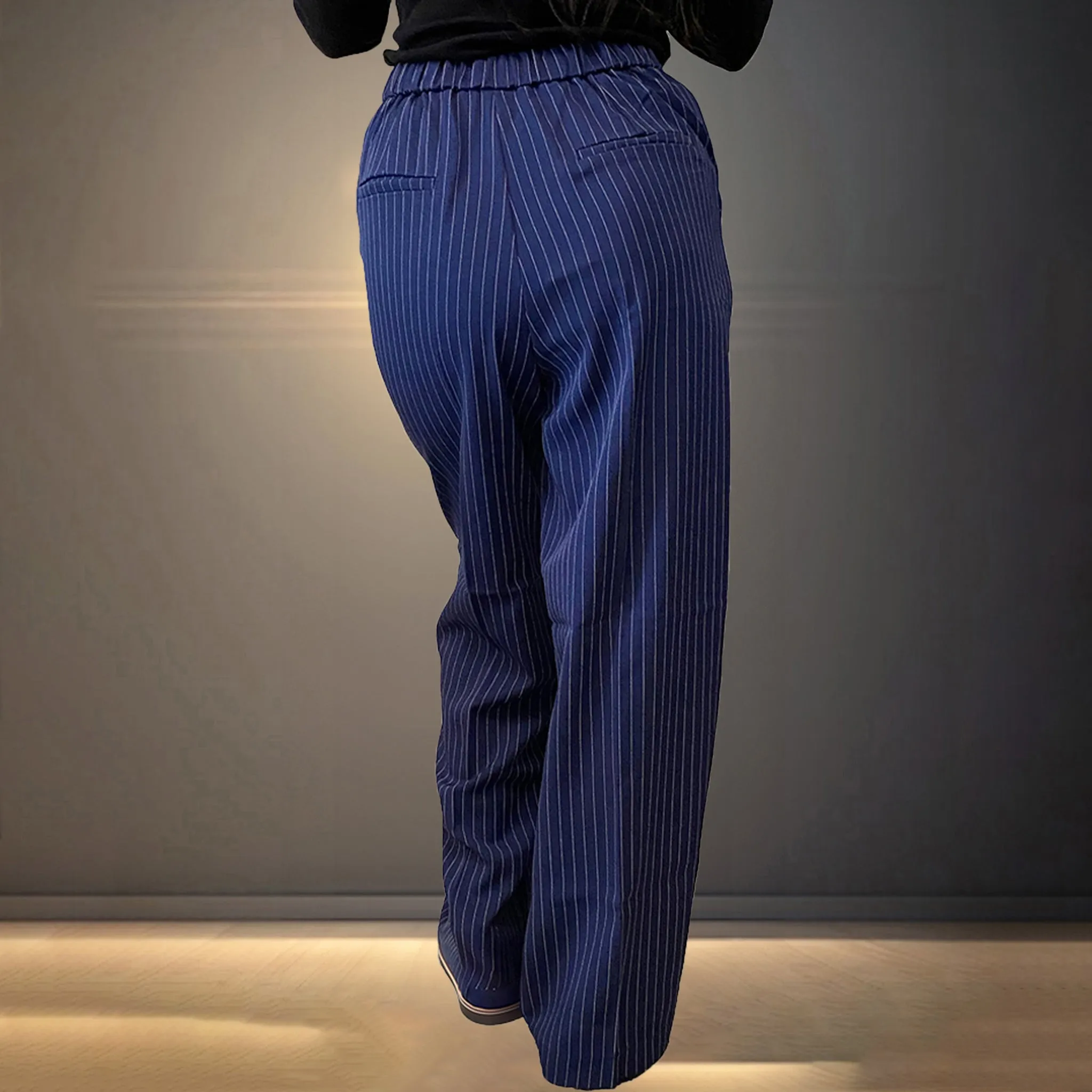 Blue Striped Korean Baggy Pants