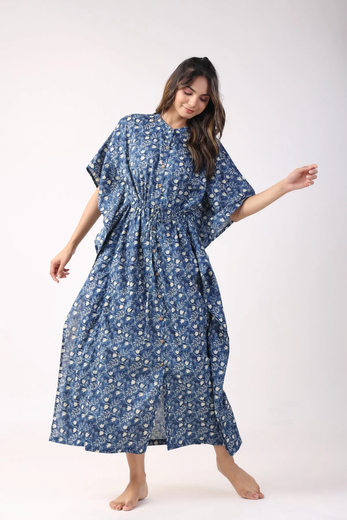 Bluebell Bouquet Cotton Front Buttoned Kaftan