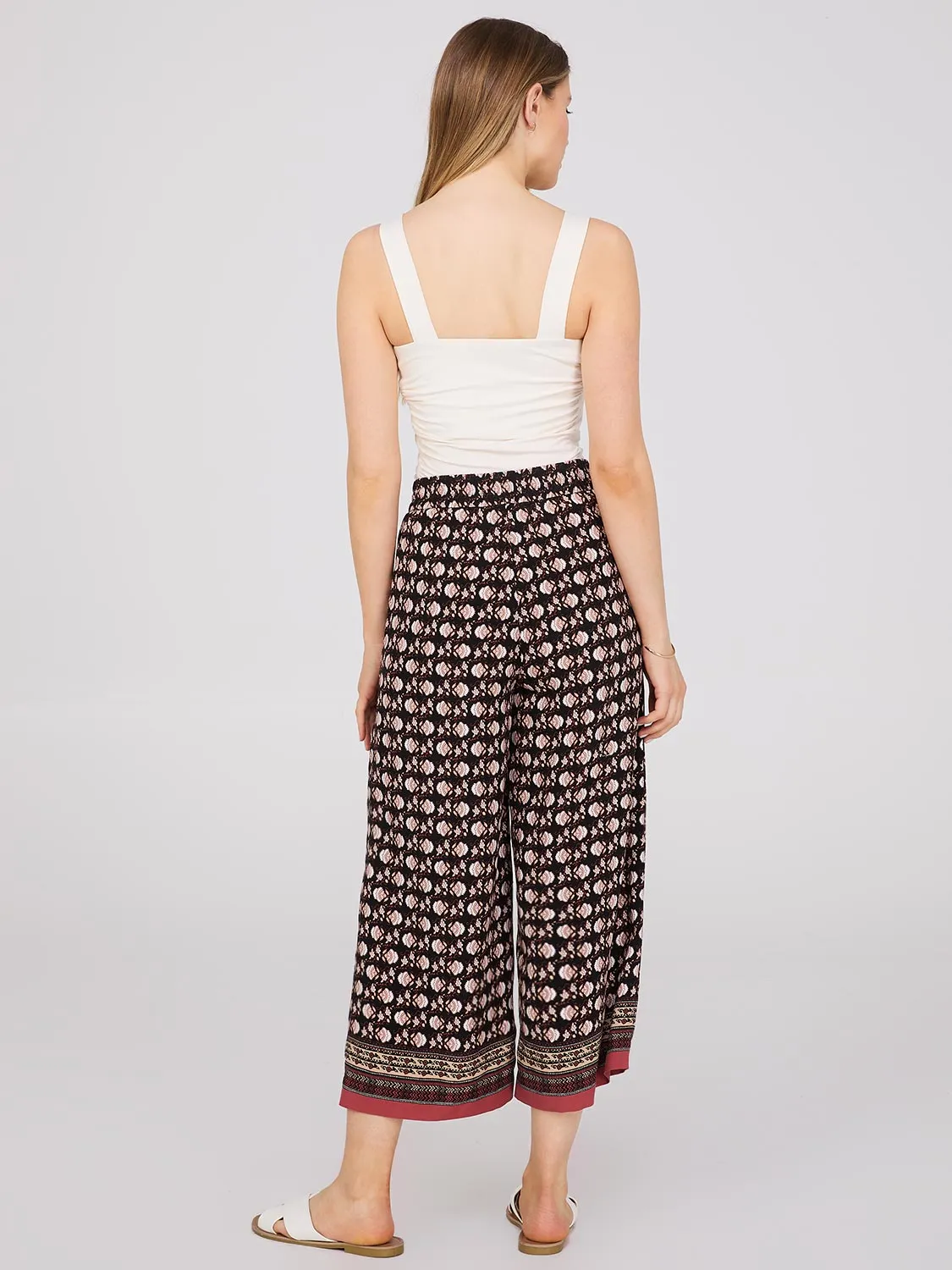 Border Print Gaucho Pants