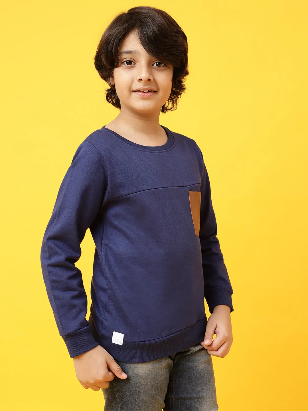 Boys Navy Blue Cotton Printed Sweatshirt