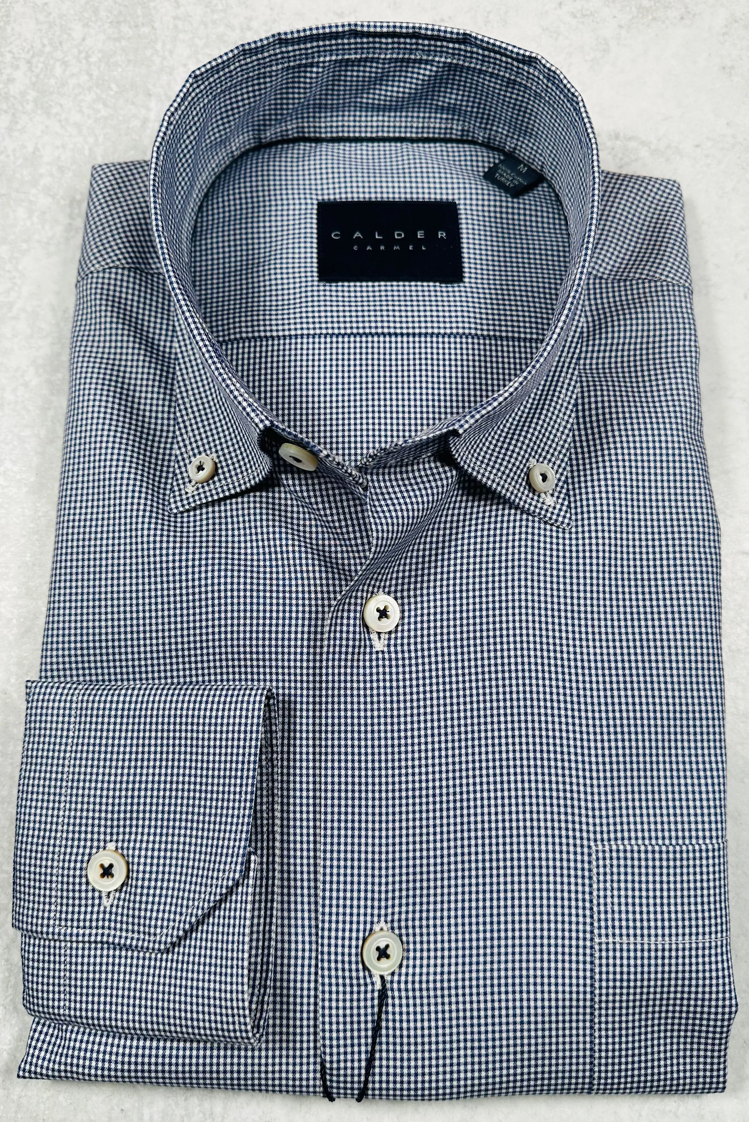 Calder Carmel Luxury 100'S Twill Micro Gingham Sport Shirt in Navy Blue