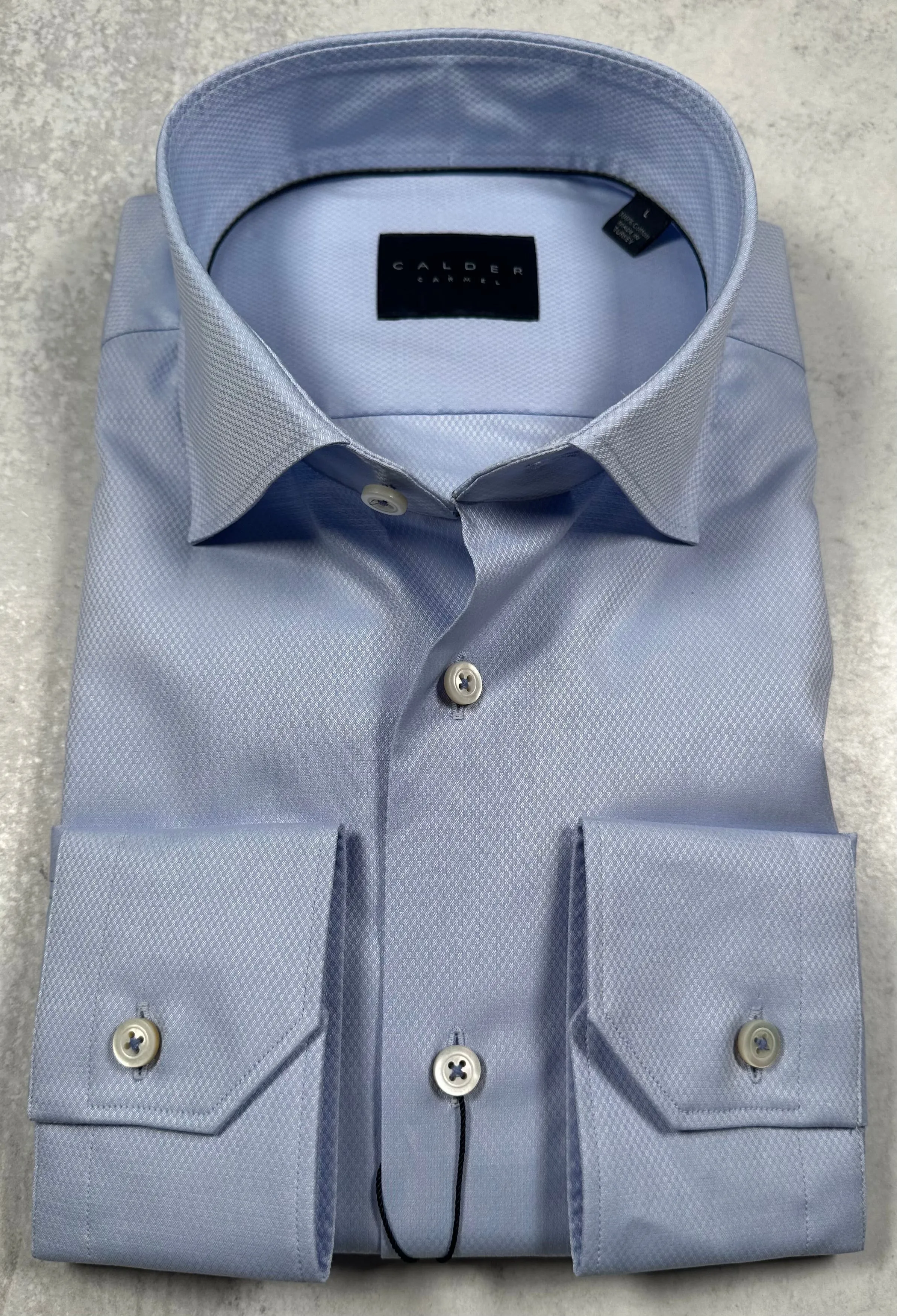 Calder Carmel Luxury 120's Micro Dobby Parque Solid Sport Shirt in Sky Blue