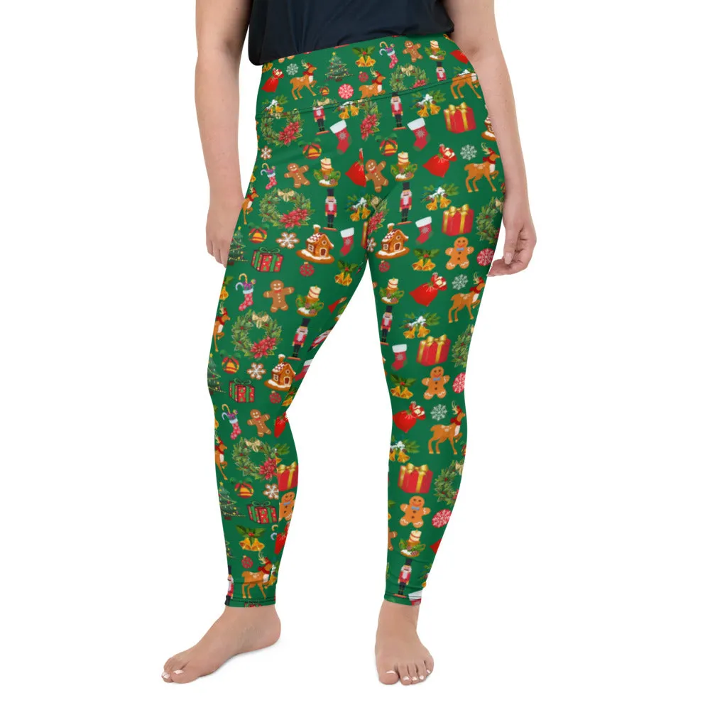 Christmas Joy Holiday Green Plus Size Leggings