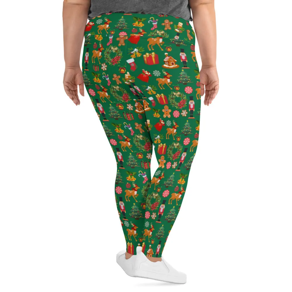 Christmas Joy Holiday Green Plus Size Leggings