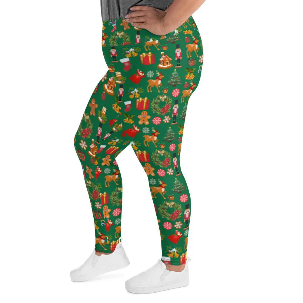 Christmas Joy Holiday Green Plus Size Leggings