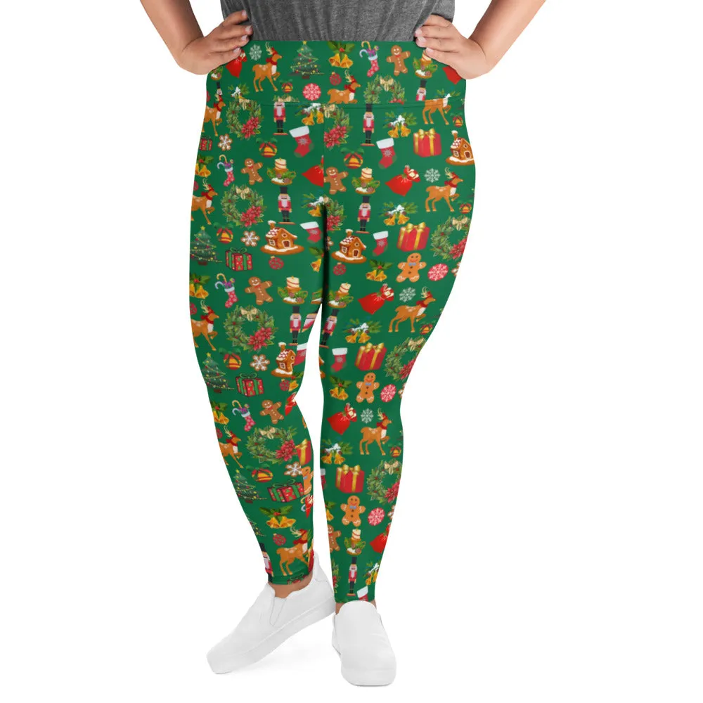 Christmas Joy Holiday Green Plus Size Leggings