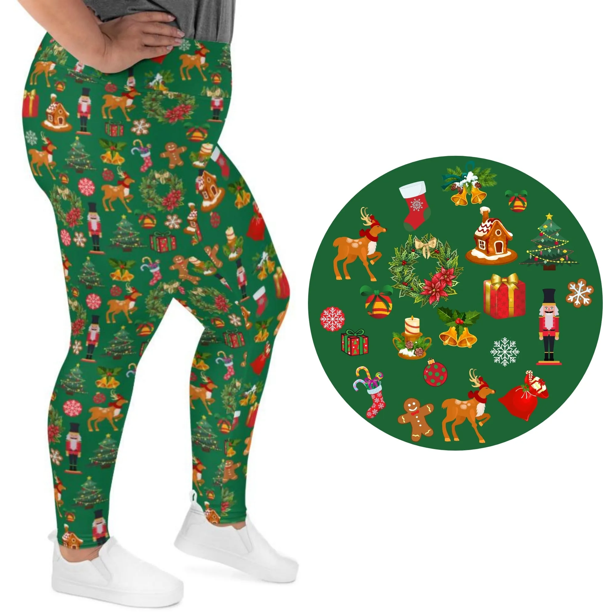 Christmas Joy Holiday Green Plus Size Leggings