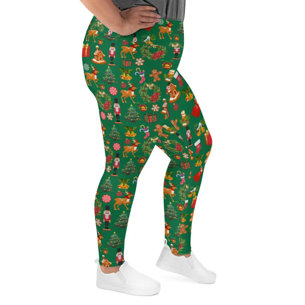 Christmas Joy Holiday Green Plus Size Leggings