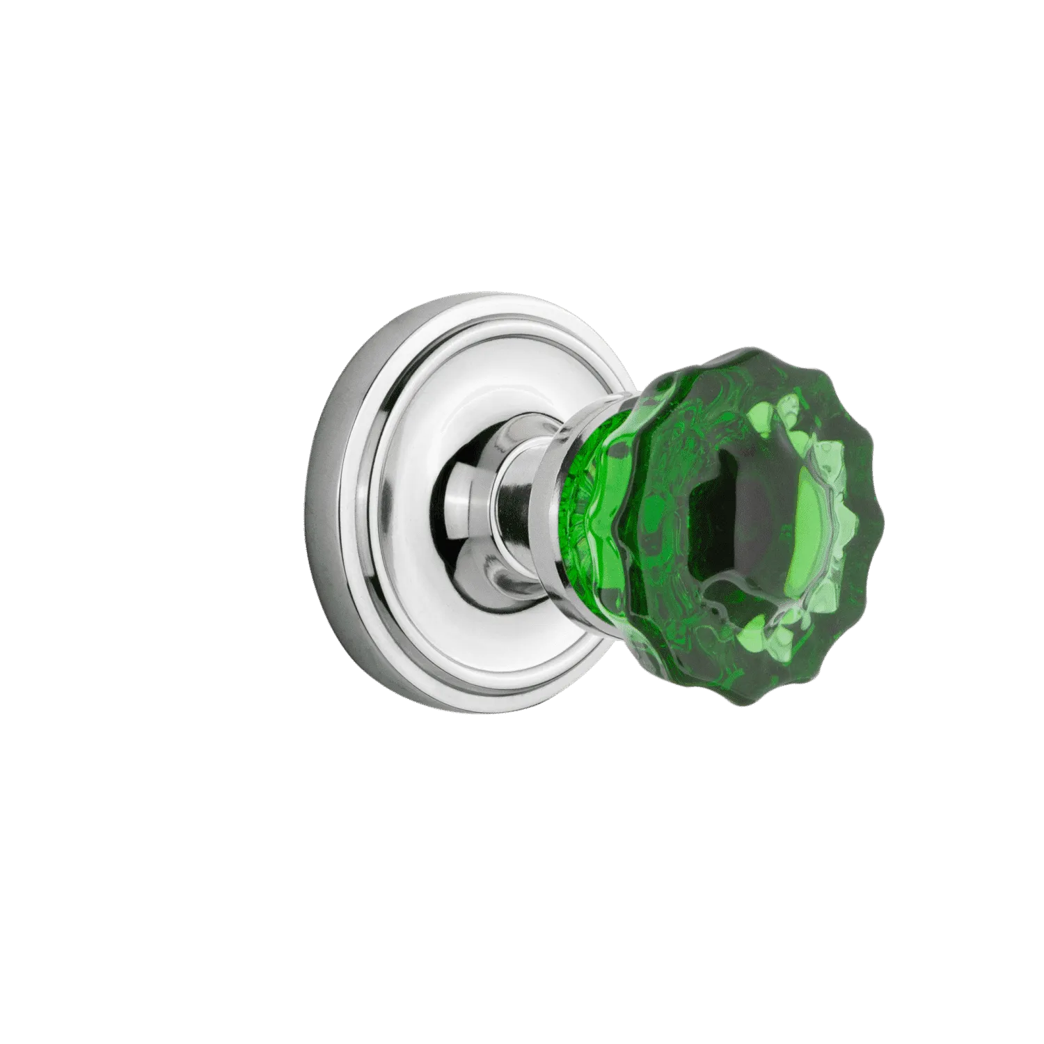 Classic Rosette with Emerald Crystal Knob in Bright Chrome