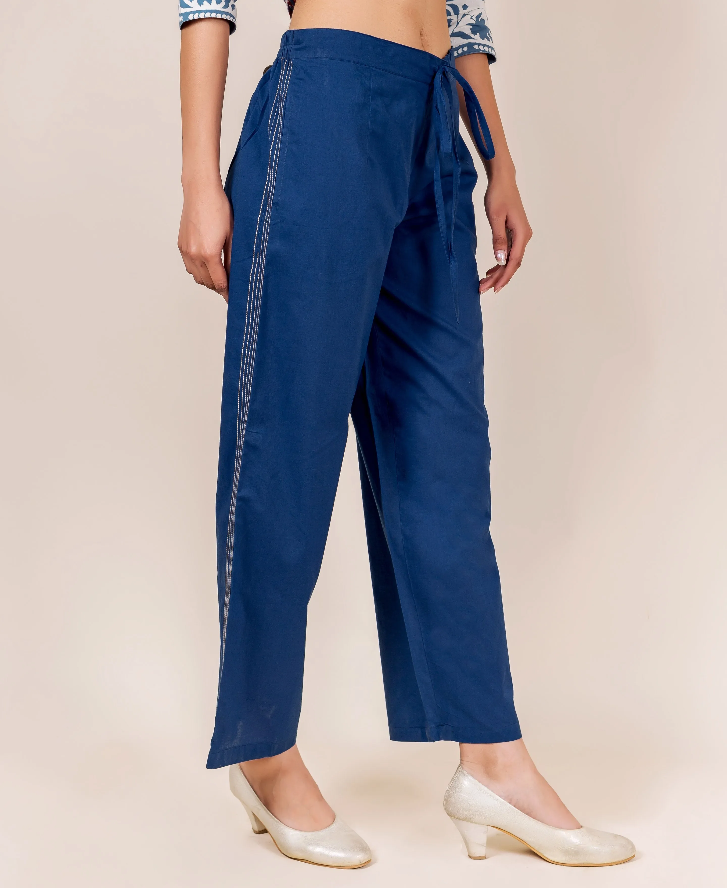 Cotton Indigo Embroidered Palazzo Pants