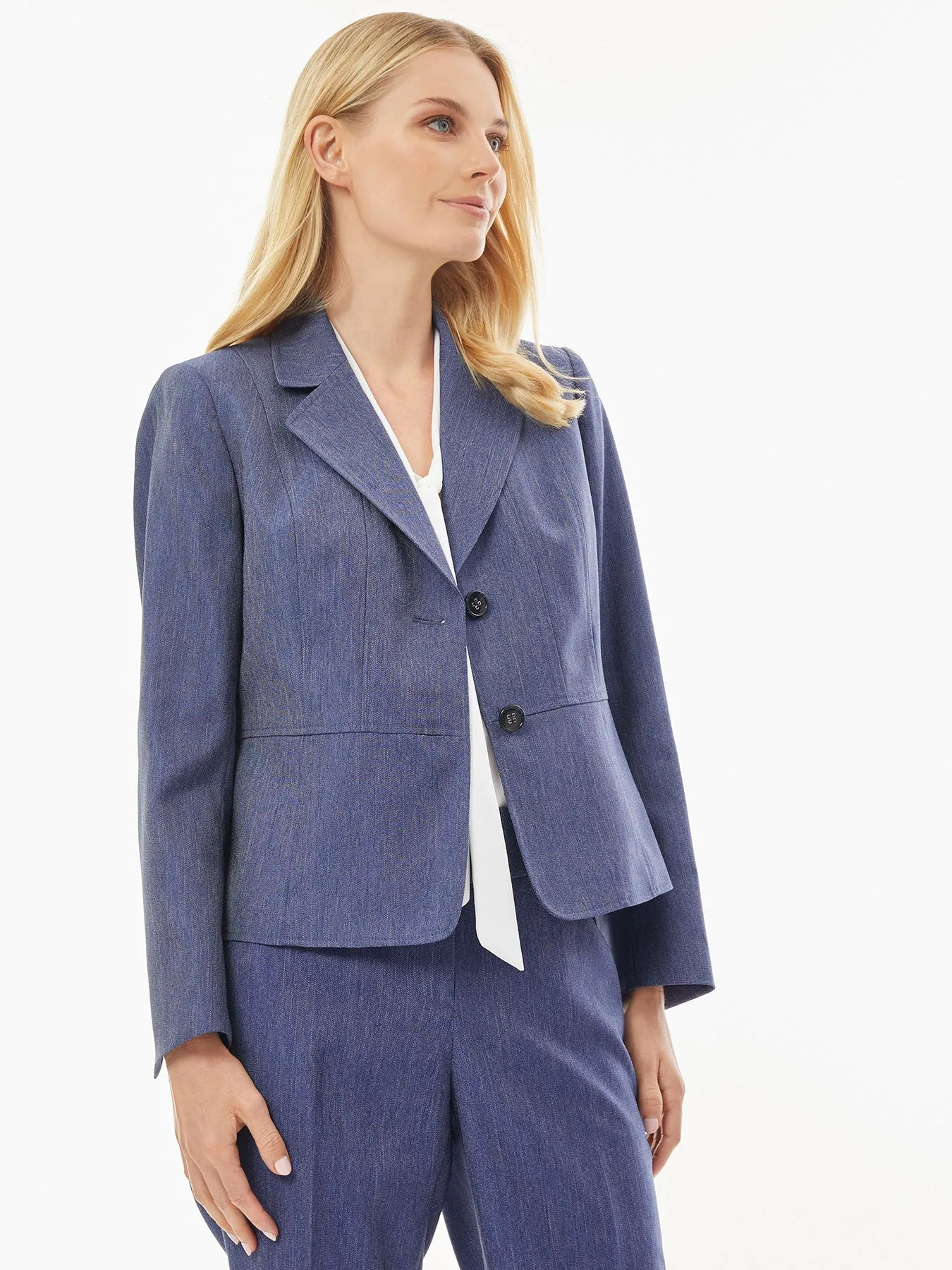 Denim Twill Tailored Two-Button Blazer