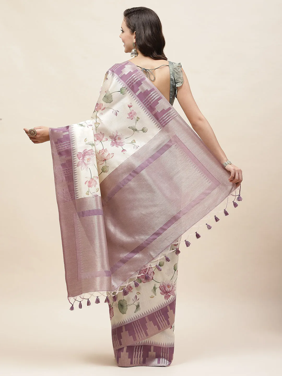 Digital Floral Printed Cotton Saree