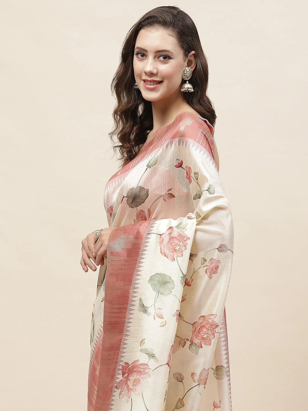 Digital Floral Printed Cotton Saree