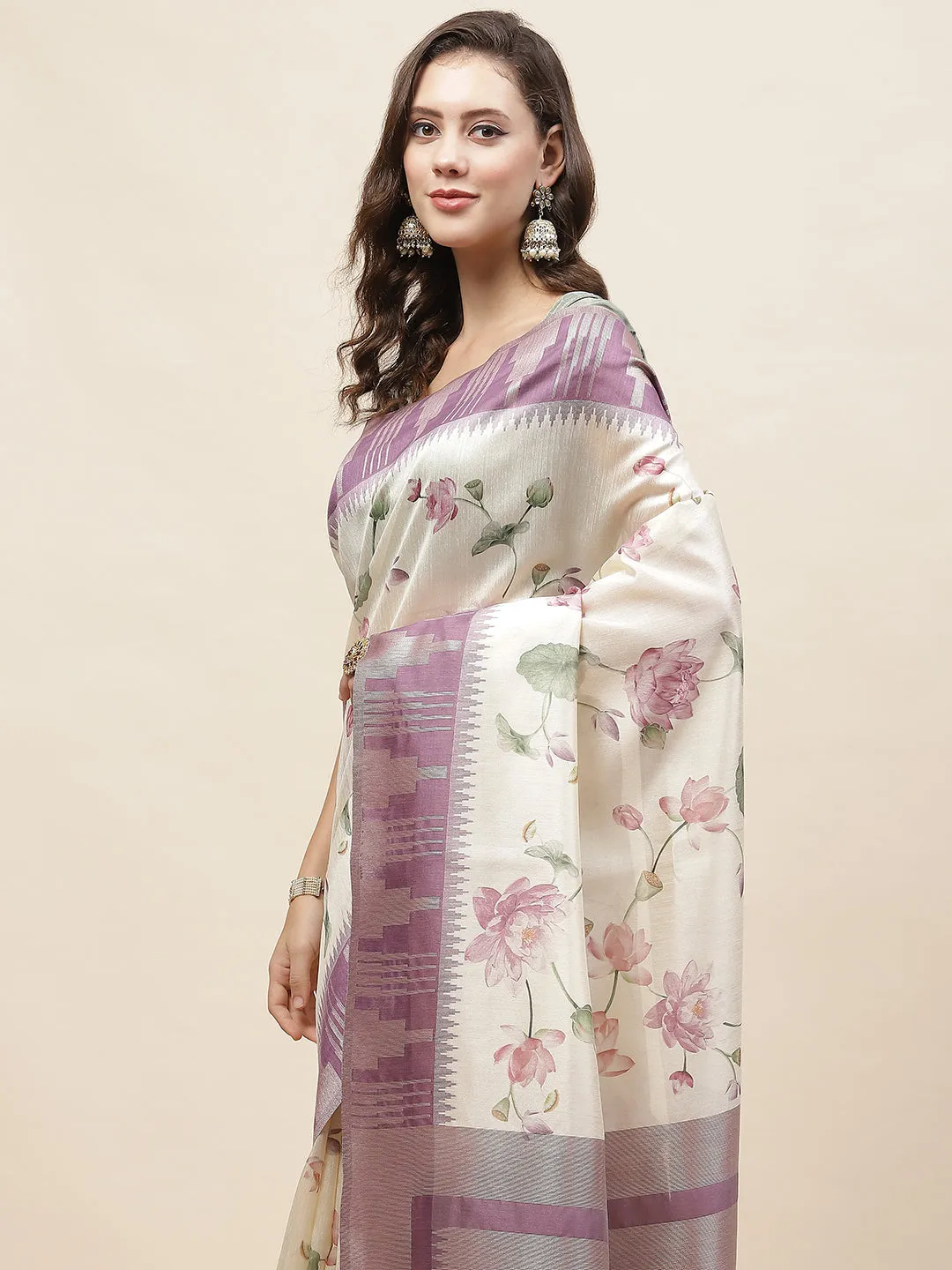 Digital Floral Printed Cotton Saree