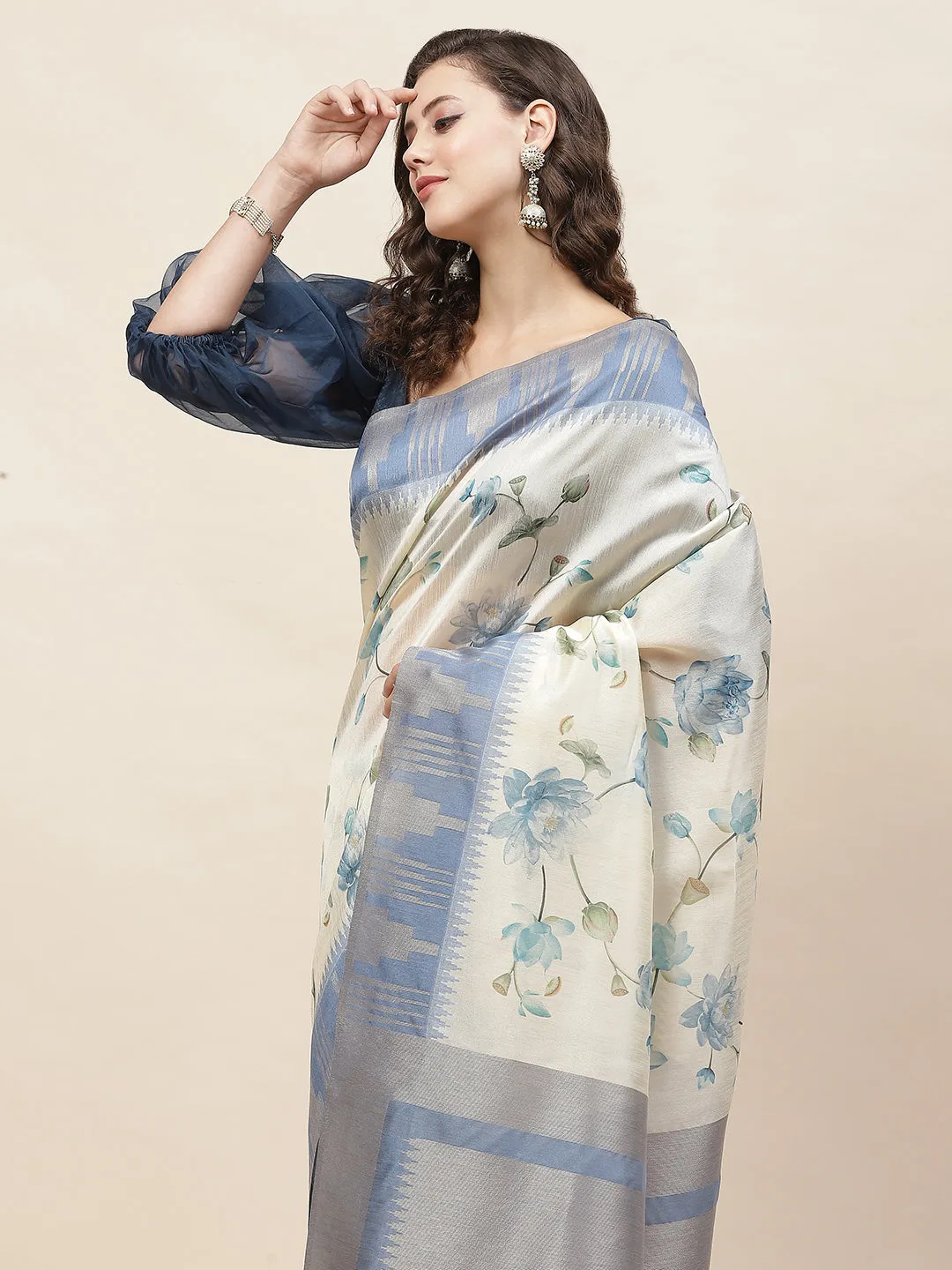 Digital Floral Printed Cotton Saree