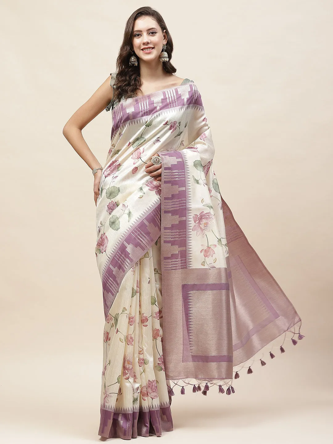 Digital Floral Printed Cotton Saree