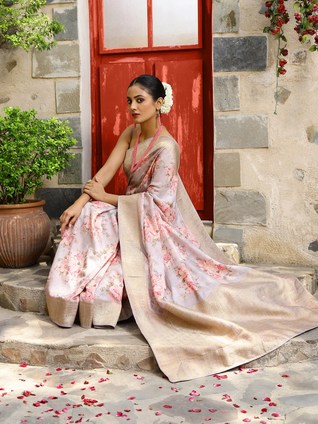 Digital Floral Printed Handloom Saree